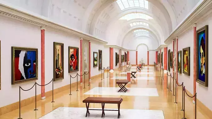 Classical low poly modular museum Low-poly 3D model