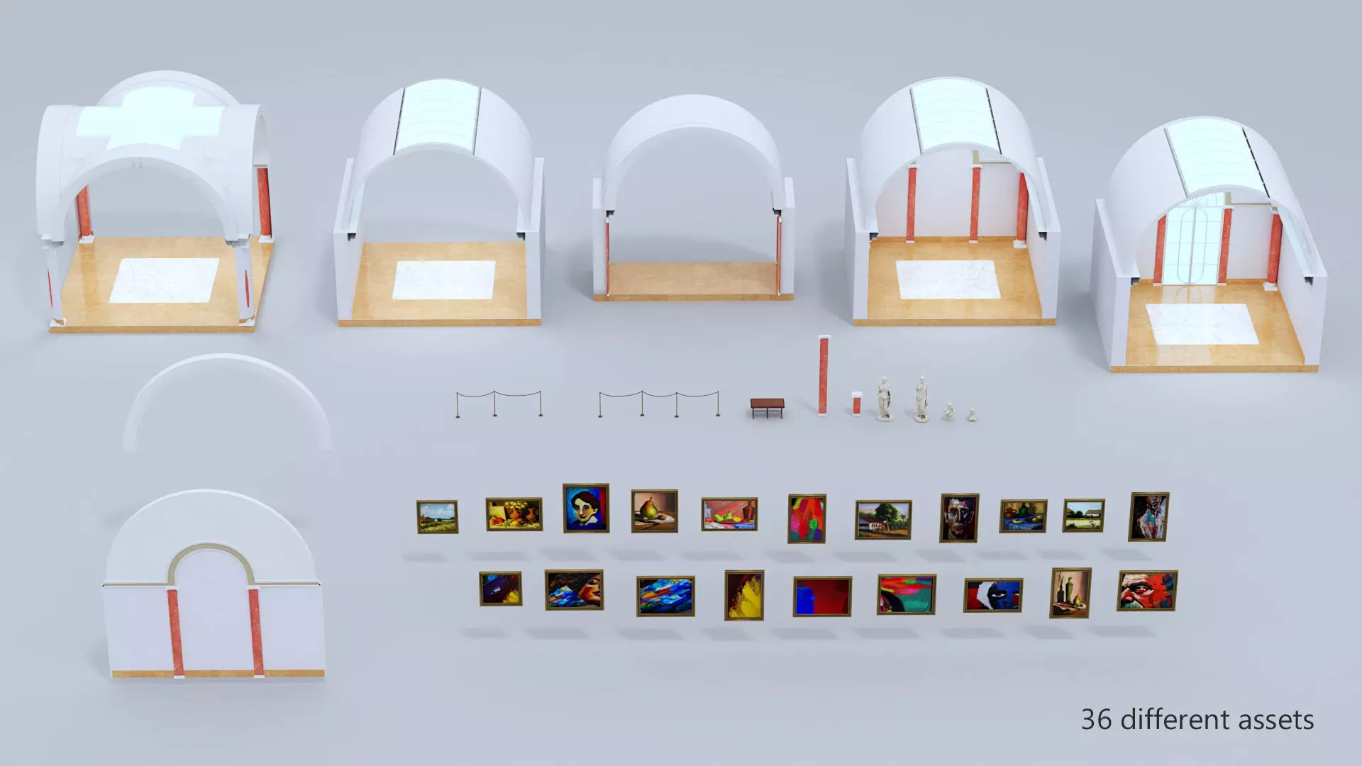 Classical low poly modular museum Low-poly 3D model_3