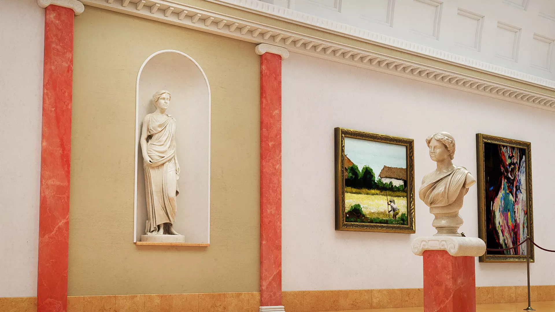 Classical low poly modular museum Low-poly 3D model_15