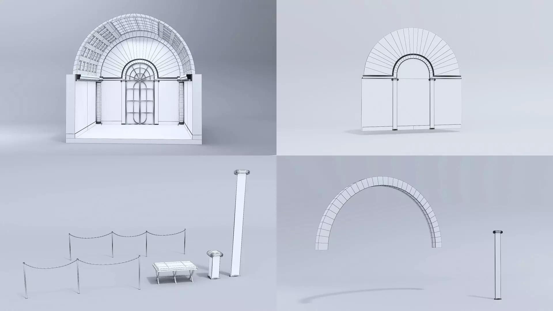 Classical low poly modular museum Low-poly 3D model_6