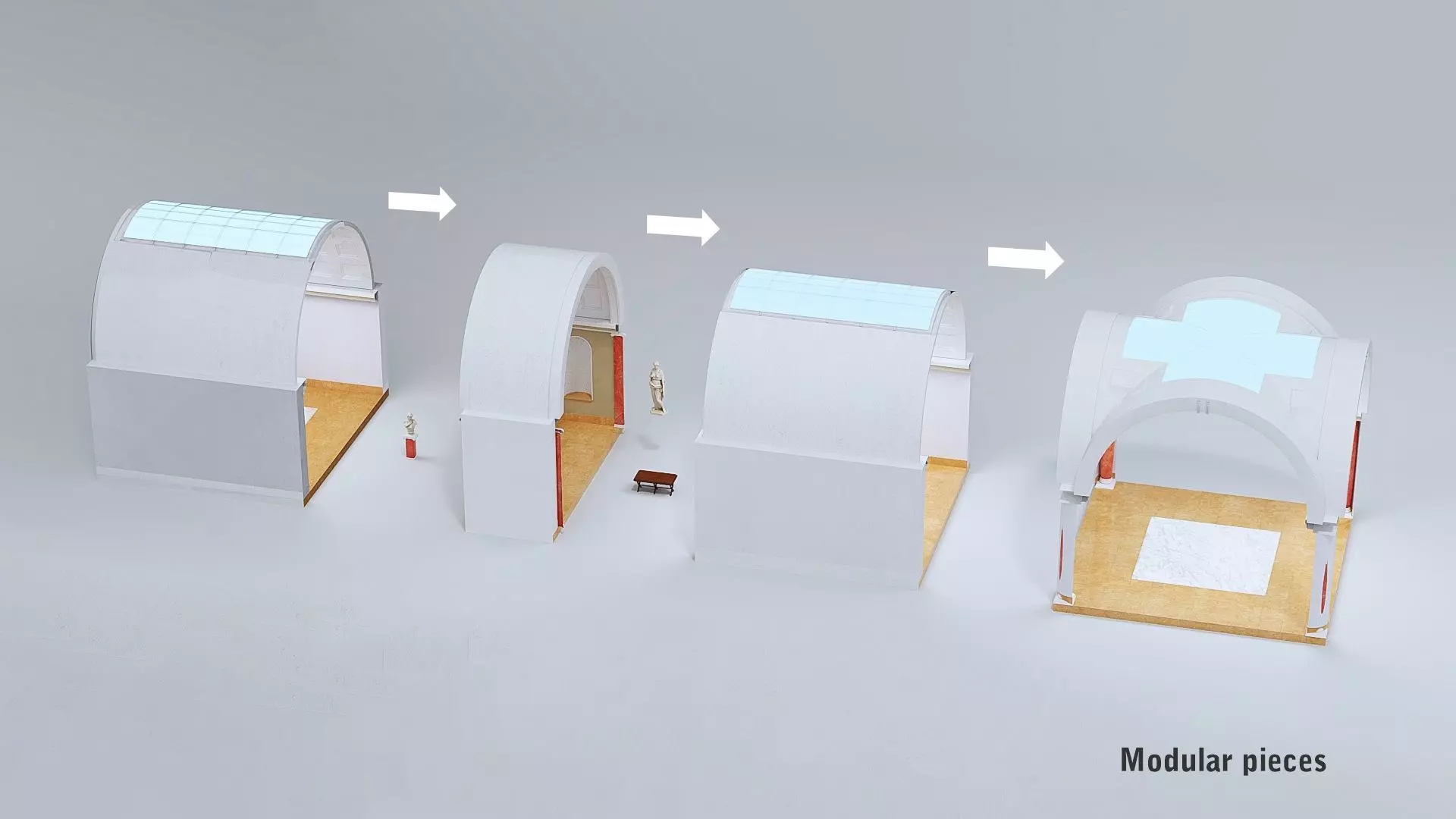 Classical low poly modular museum Low-poly 3D model_2