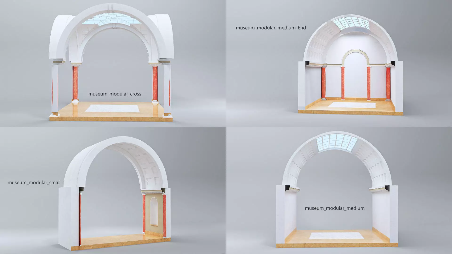 Classical low poly modular museum Low-poly 3D model_7