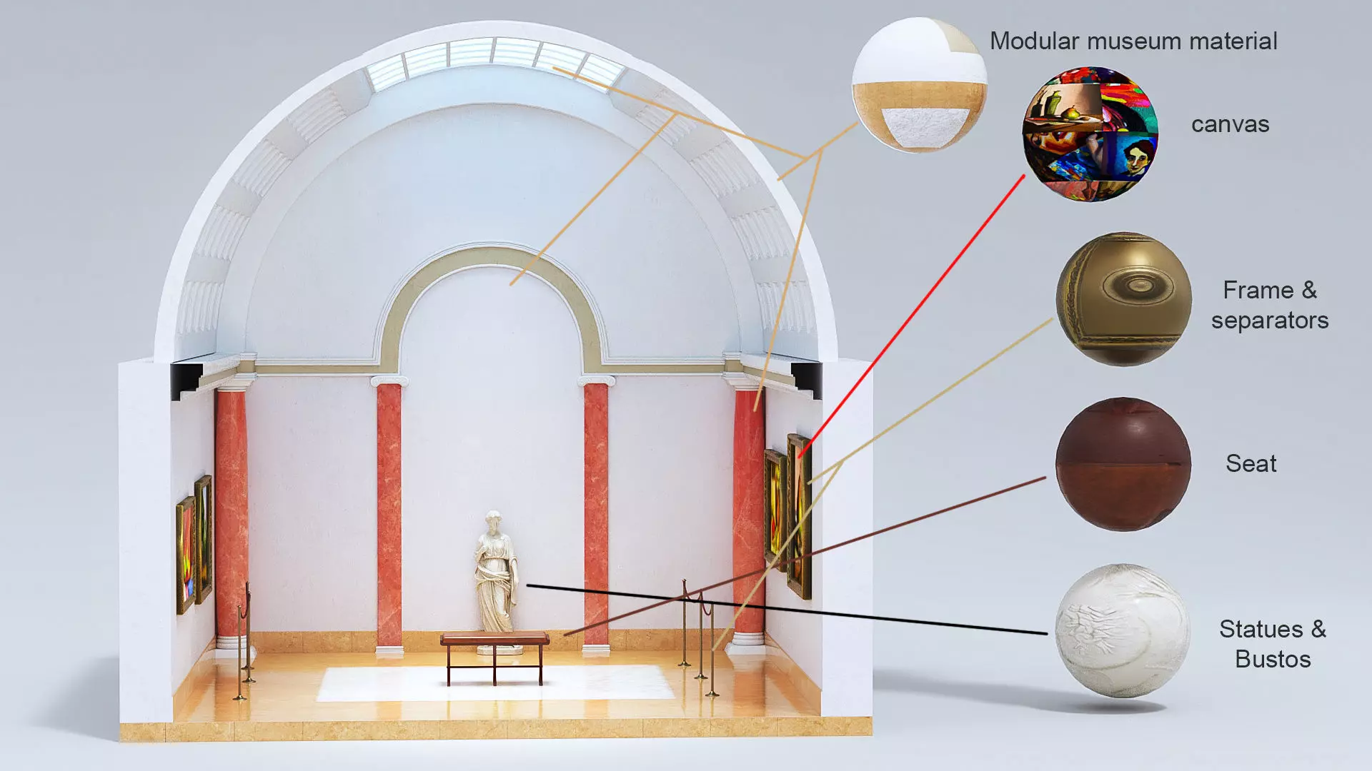 Classical low poly modular museum Low-poly 3D model_1