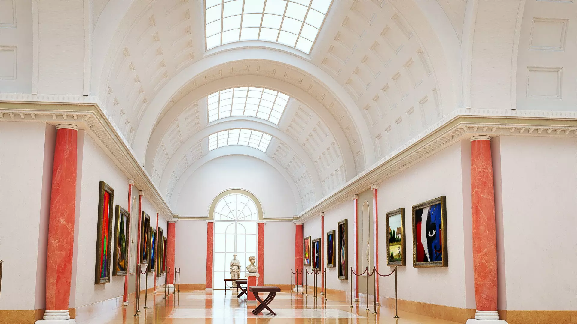 Classical low poly modular museum Low-poly 3D model_16