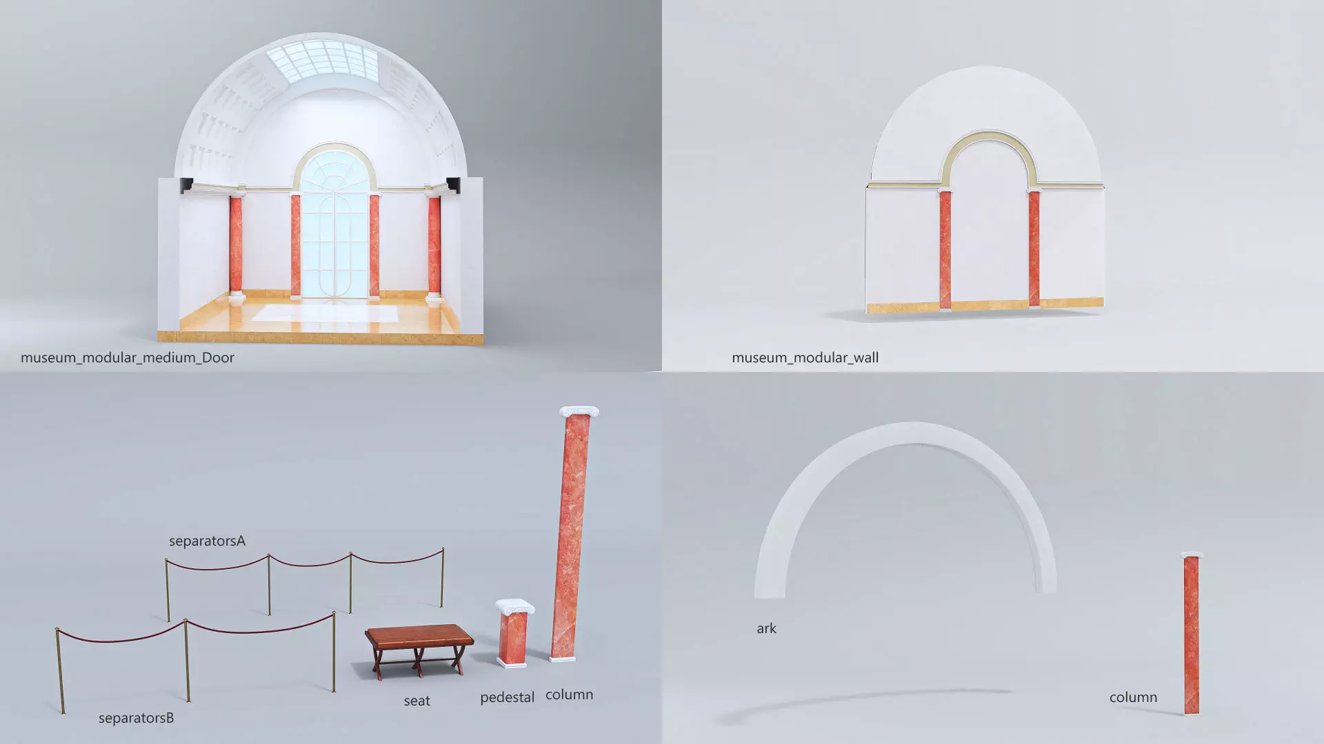 Classical low poly modular museum Low-poly 3D model_5