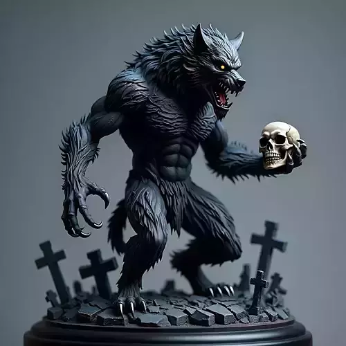 2314Werewolf Howling with Skull  3D Model  magic