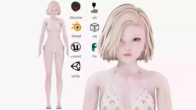 Bikini clothes 0024 - Rig -Unreal - Unity - Blender - Animated