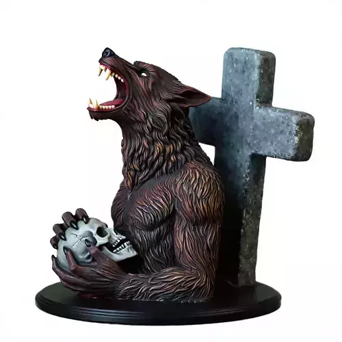 2315Werewolf Howling with Skull 3D Model  magic