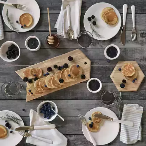 Breakfast pancakes and blueberries on wooden table 3D model