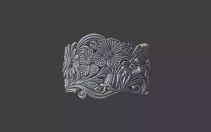 silver flower band ring 