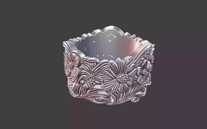 silver flower band ring 