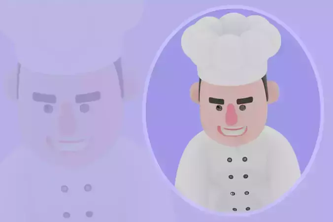Stylized 3D Male Chef Character - Cook Posing with Giant Lobster
