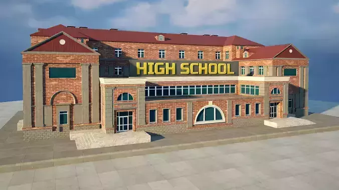 School Building 3D Model Game-Ready