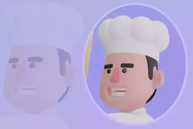 Stylized 3D Male Chef Character - Cook Carrying Giant Fries Box