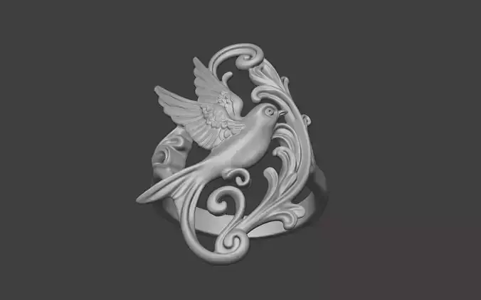 art nouveau floral bird ring nature inspired