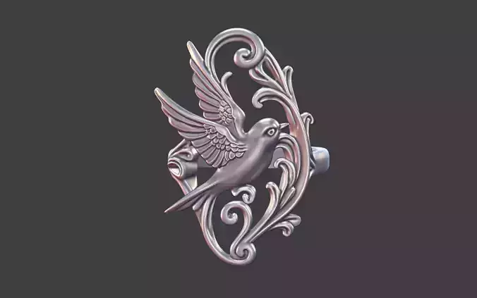 art nouveau floral bird ring nature inspired