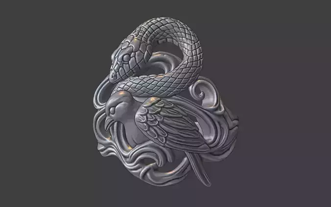 nature inspired bird vs snake ring