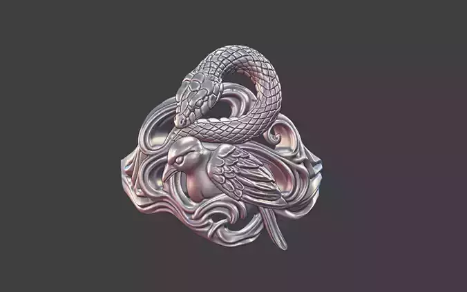 nature inspired bird vs snake ring