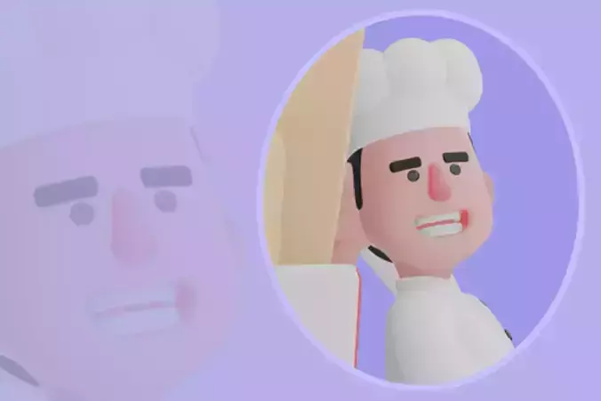 Stylized 3D Male Chef Character - Cook with Giant Fries Box
