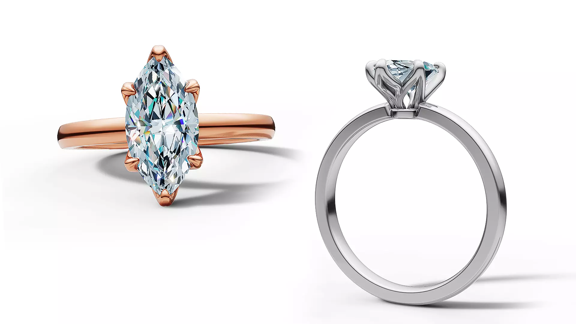 1ct Marquise Solitaire Engagement Ring Tulip Head 6 Claw 3D print model_0