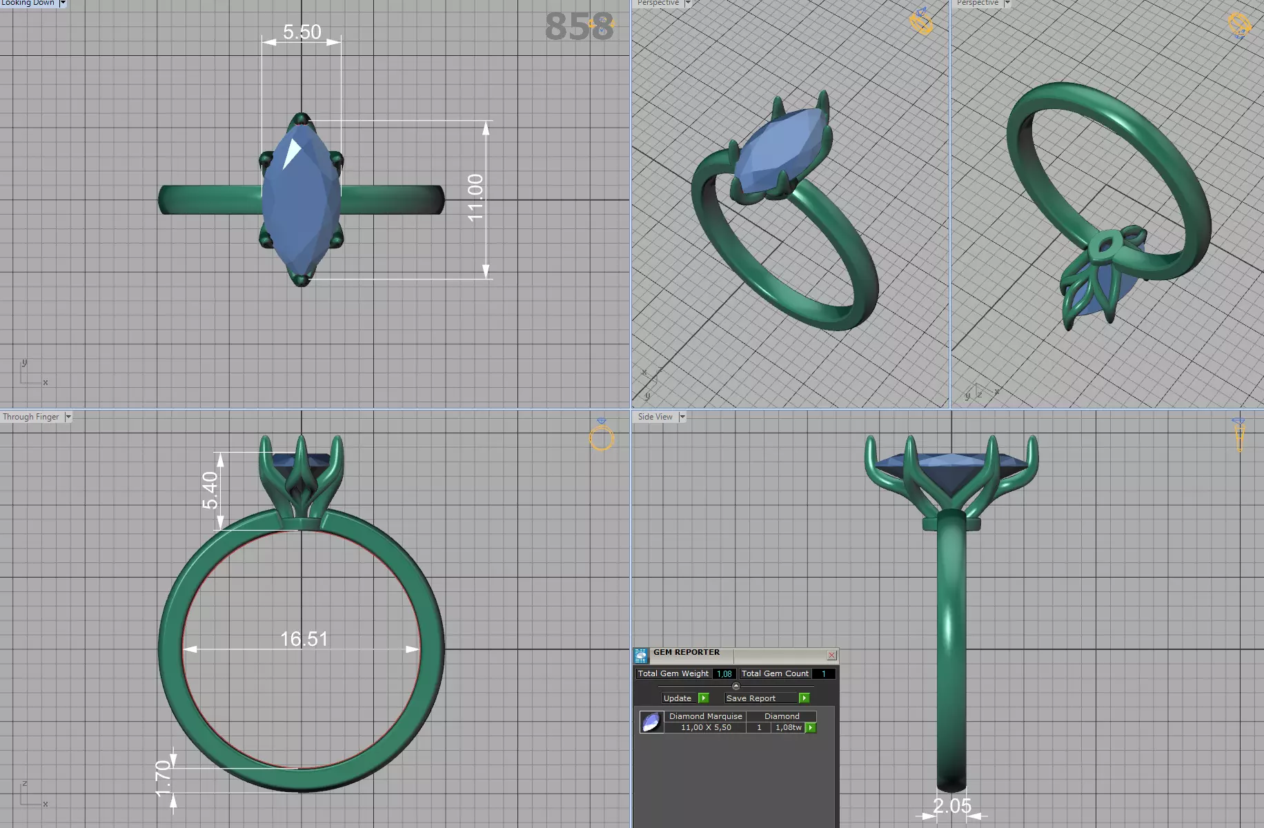 1ct Marquise Solitaire Engagement Ring Tulip Head 6 Claw 3D print model_7