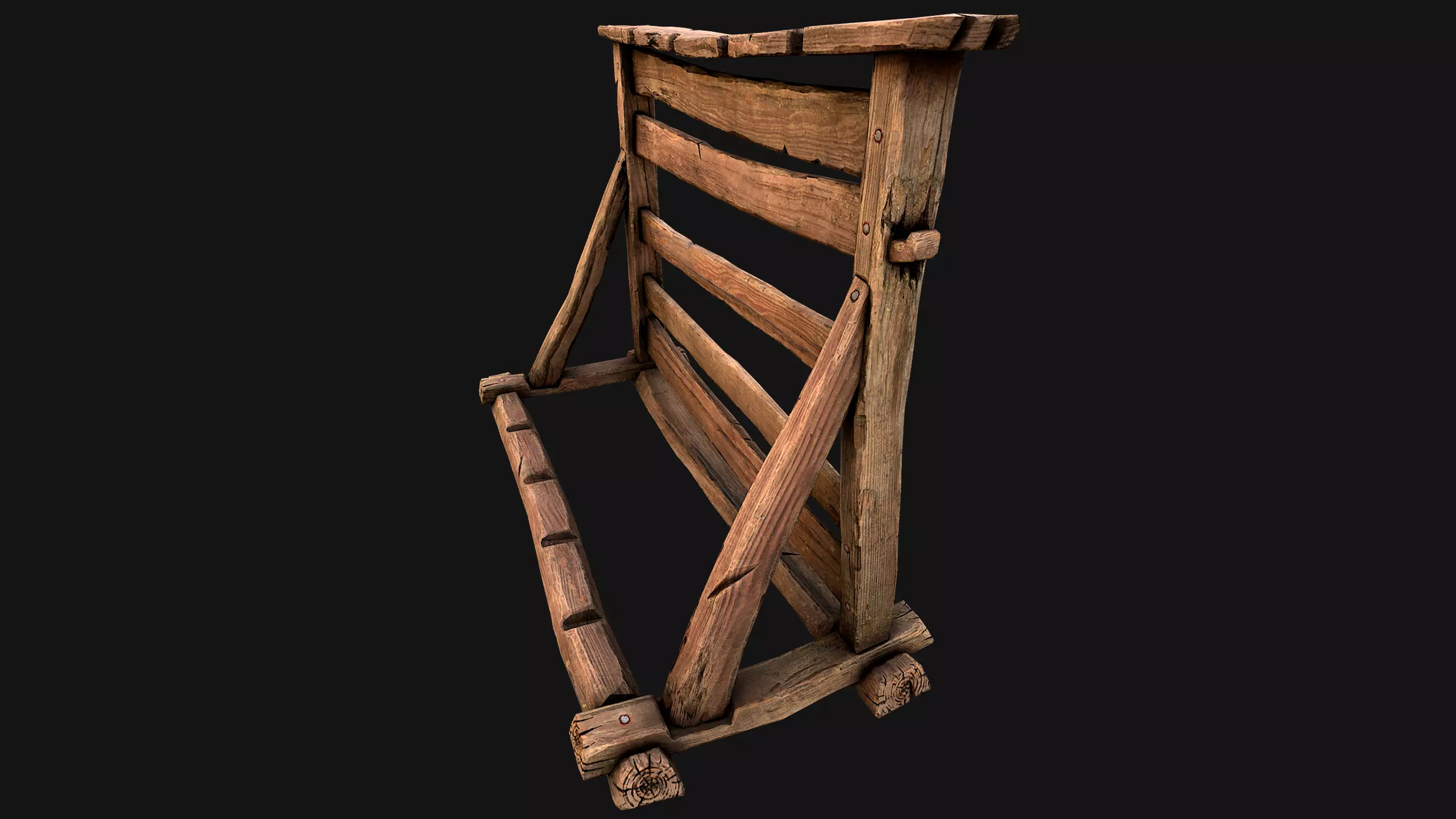 Medieval Wooden Weapon Rack Stand Low-poly 3D model_11