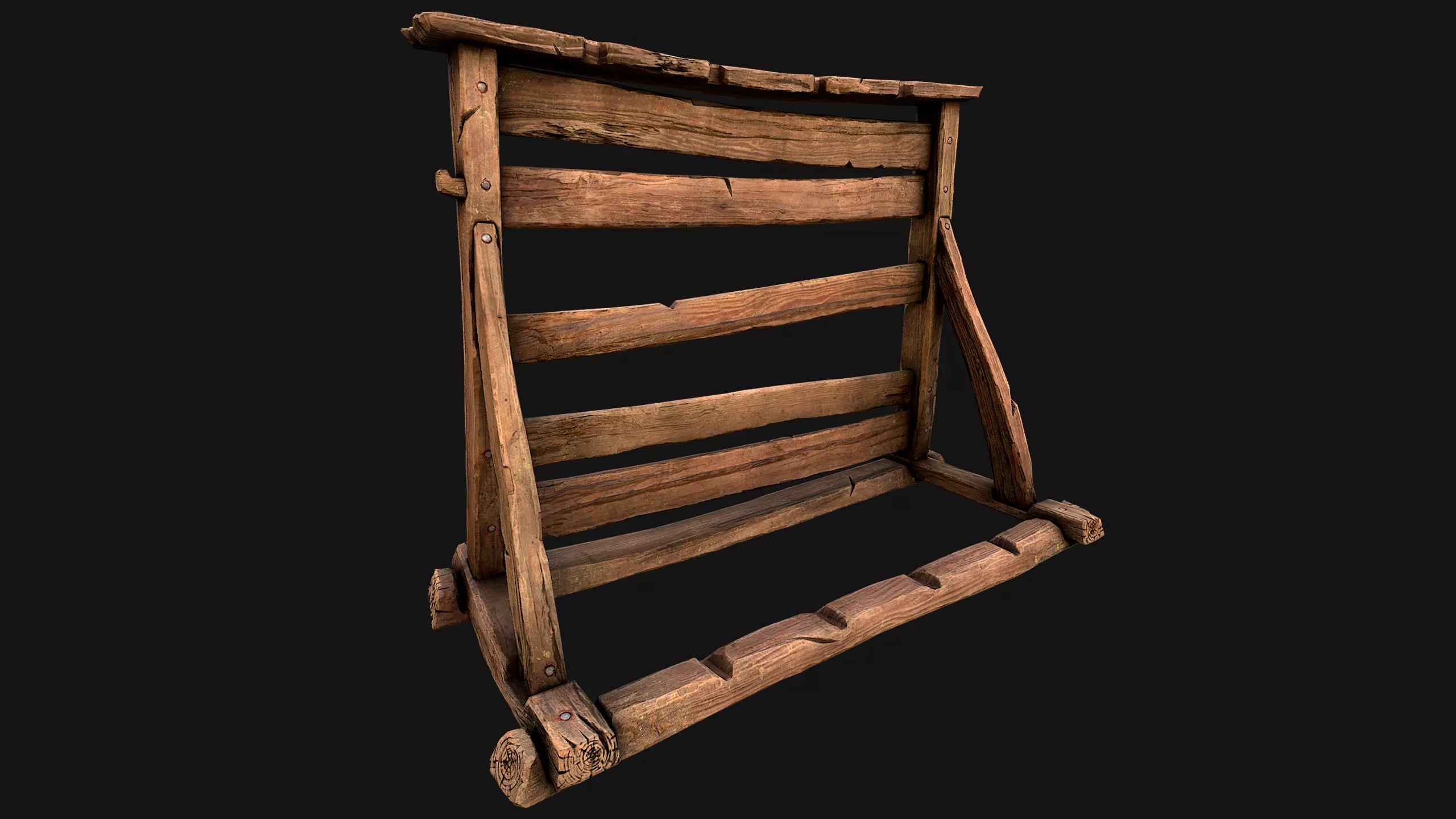 Medieval Wooden Weapon Rack Stand Low-poly 3D model_21