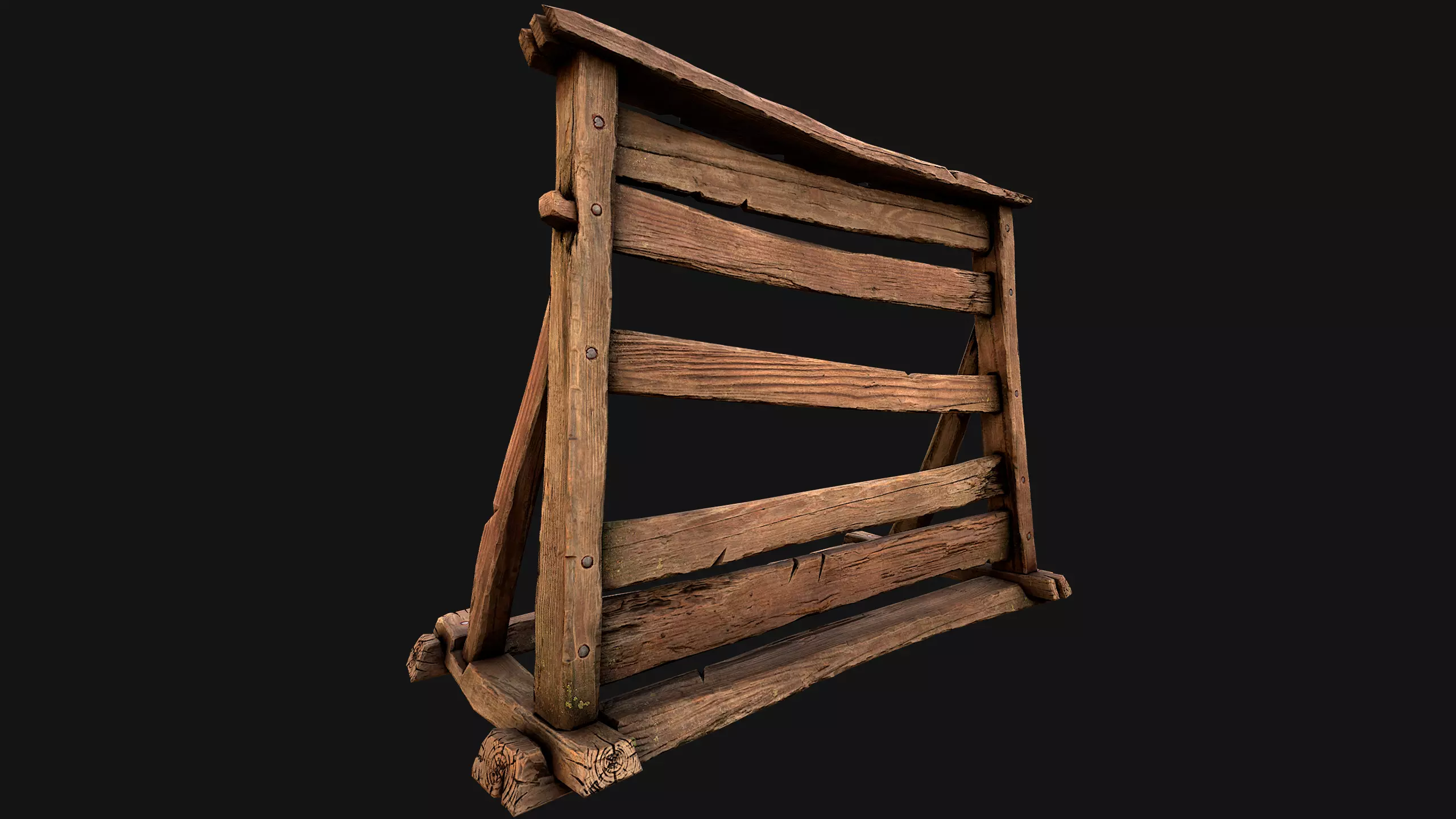 Medieval Wooden Weapon Rack Stand Low-poly 3D model_4