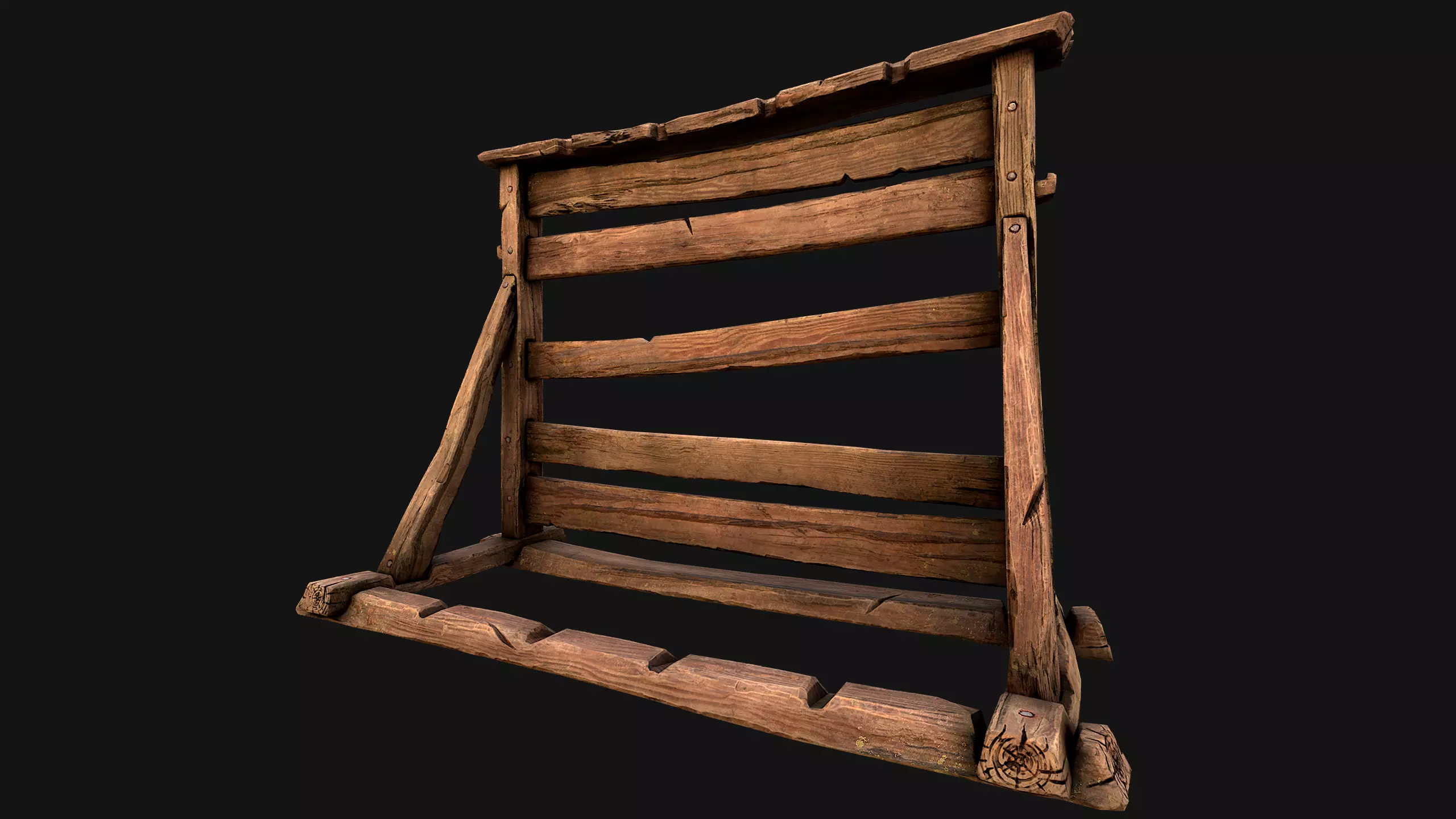 Medieval Wooden Weapon Rack Stand Low-poly 3D model_9
