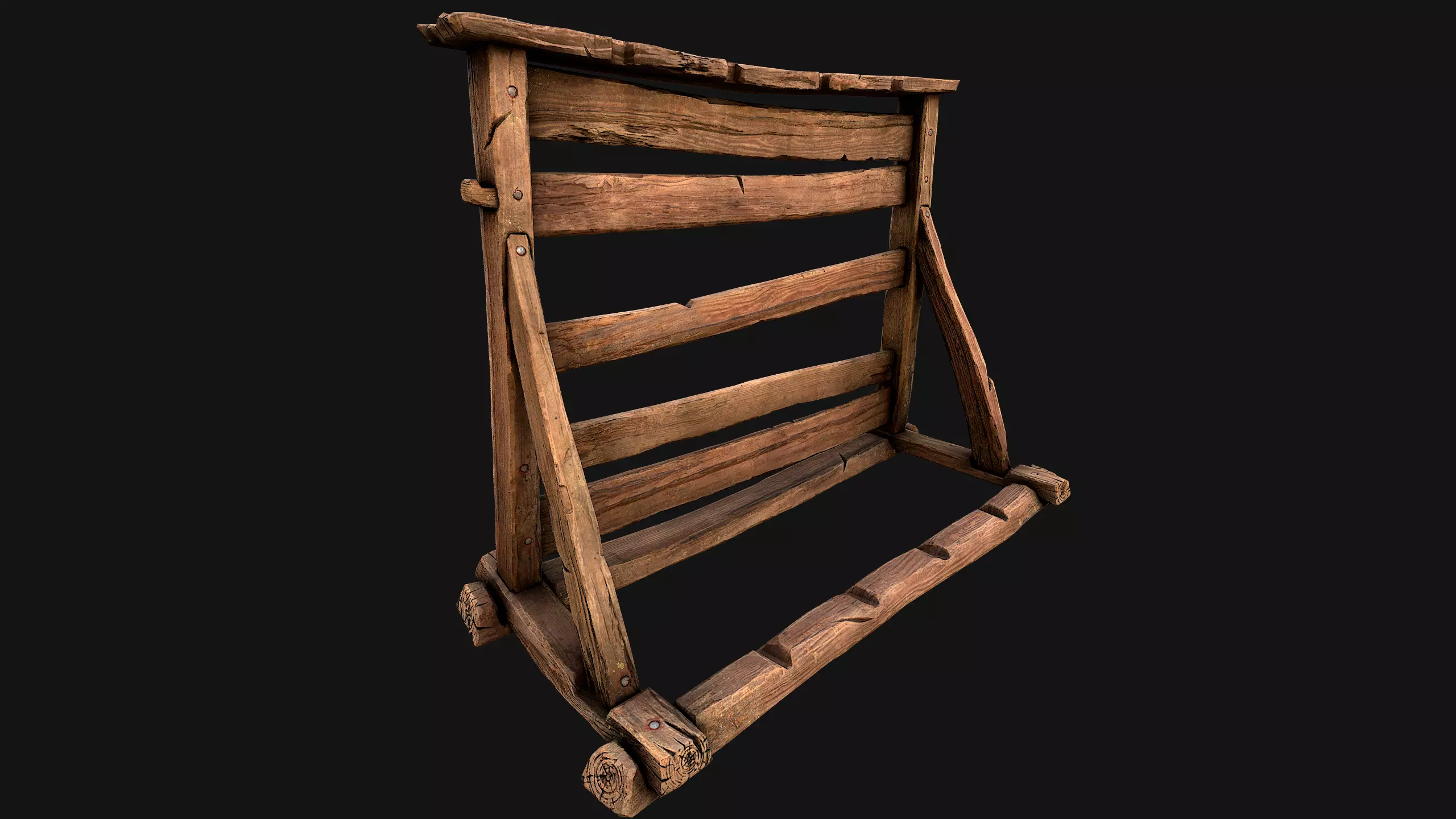 Medieval Wooden Weapon Rack Stand Low-poly 3D model_3