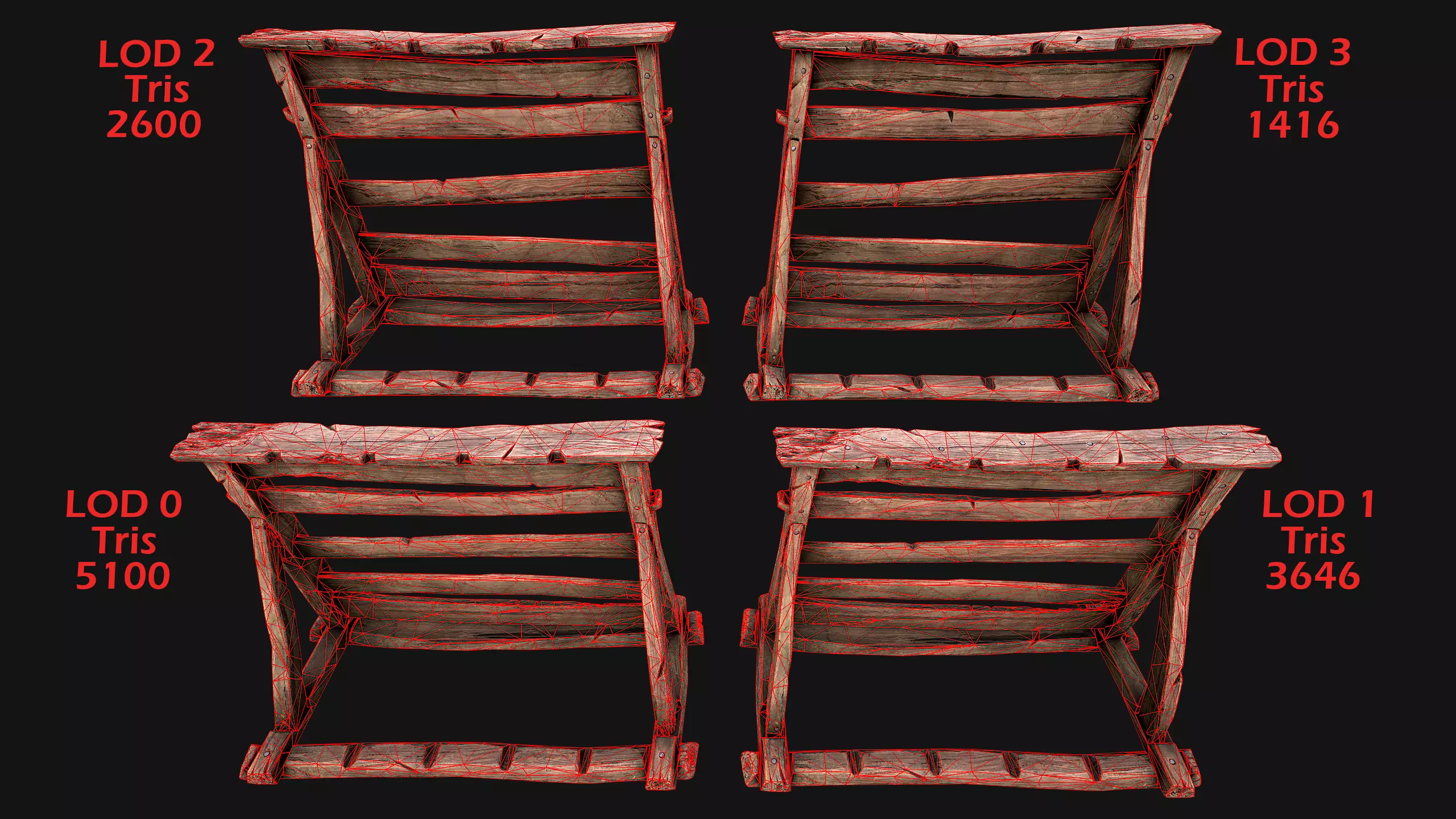 Medieval Wooden Weapon Rack Stand Low-poly 3D model_2