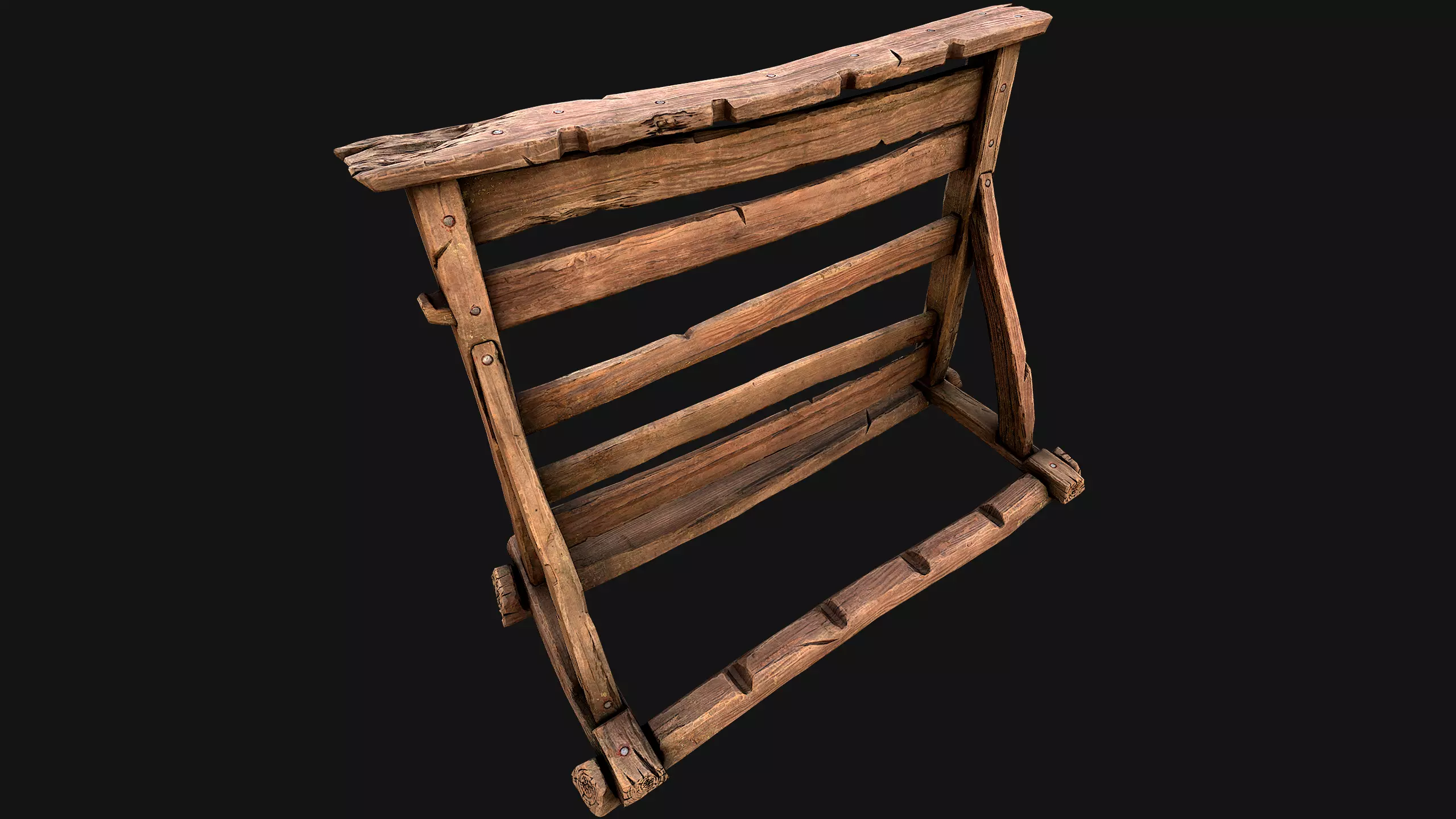 Medieval Wooden Weapon Rack Stand Low-poly 3D model_0