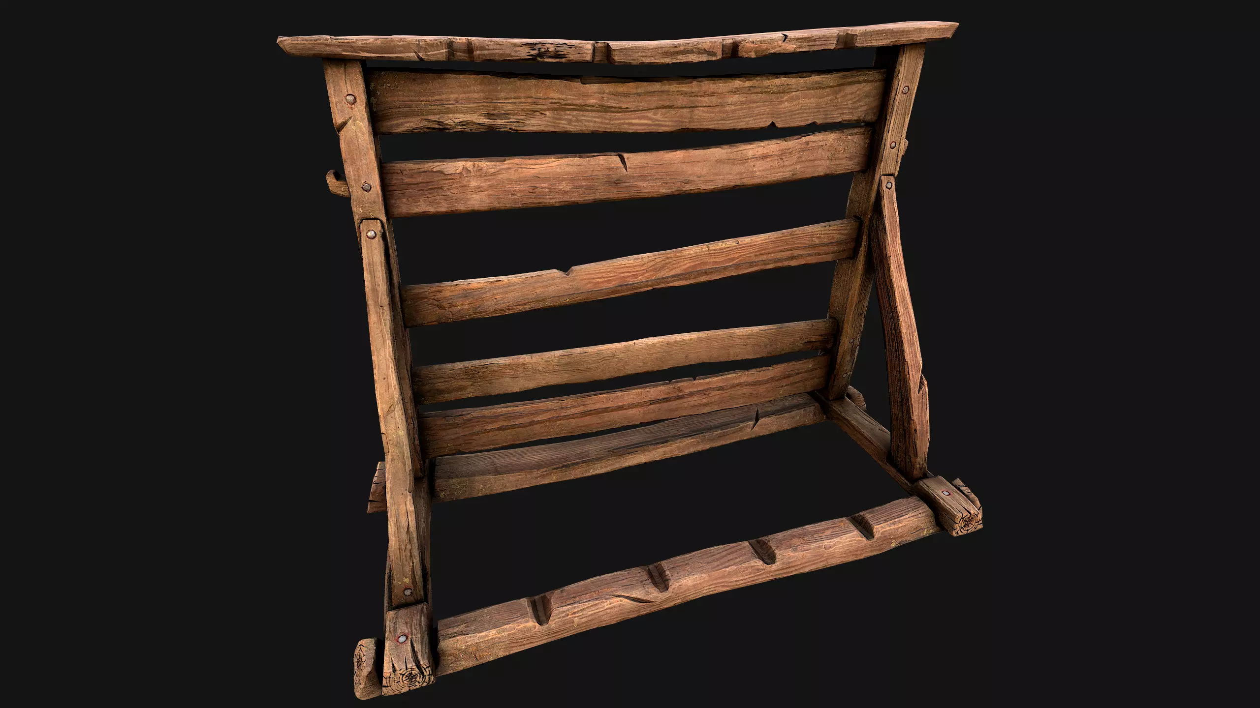 Medieval Wooden Weapon Rack Stand Low-poly 3D model_22