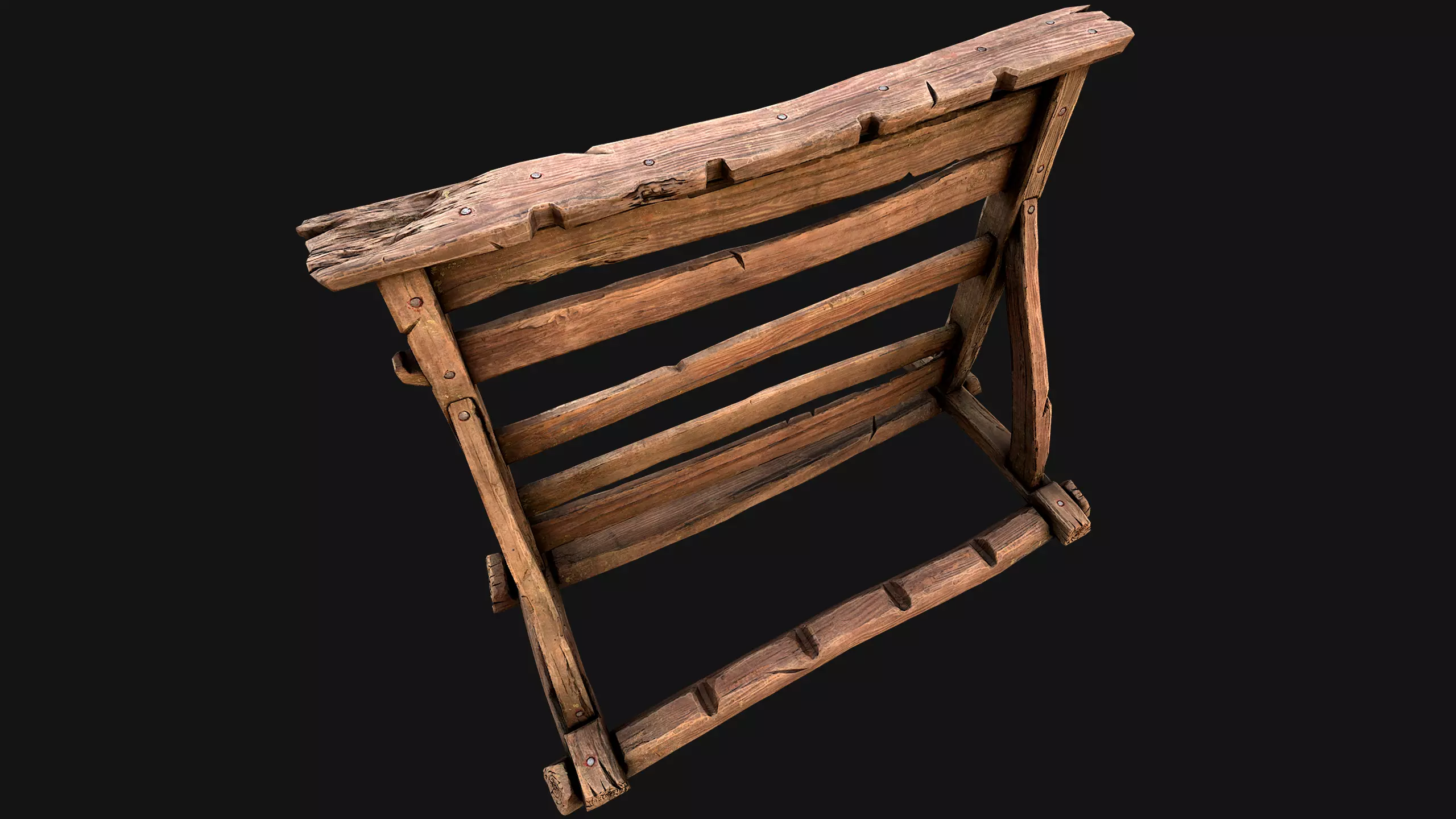 Medieval Wooden Weapon Rack Stand Low-poly 3D model_7