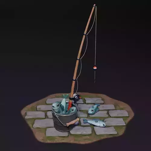 Fishing Equipment - Fishing Rod - Metal Bucket - Stylized PBR 