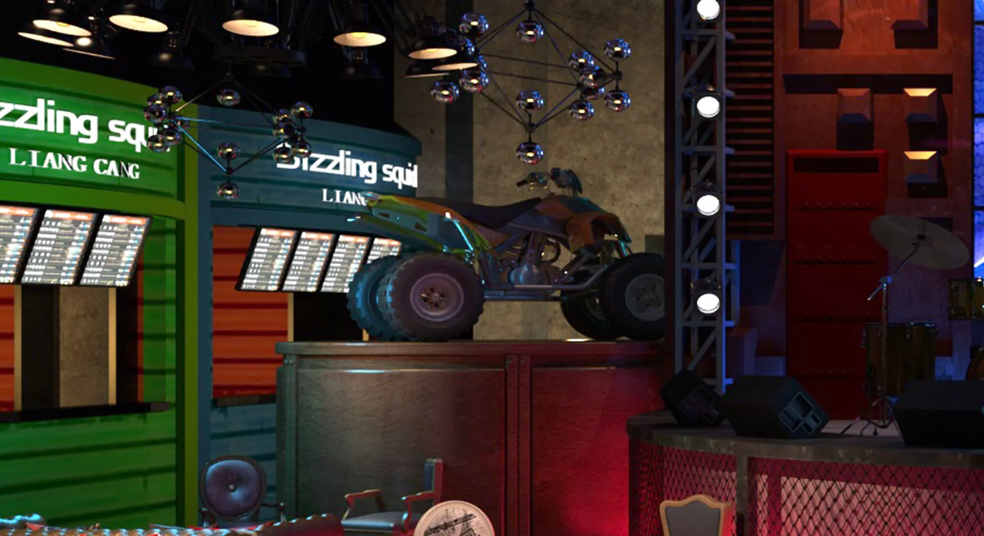 nightclub interior of with neon lights 3D model_3