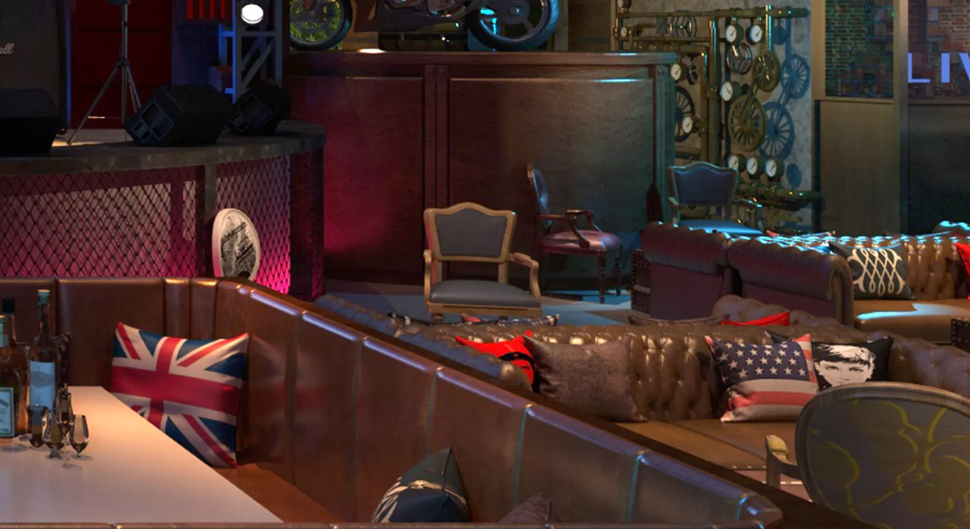 nightclub interior of with neon lights 3D model_2