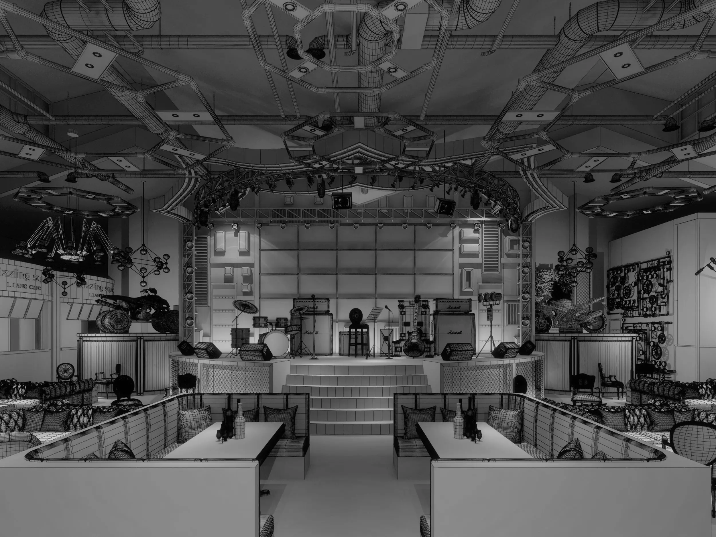 nightclub interior of with neon lights 3D model_5