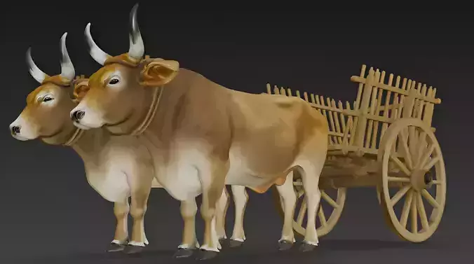 Ox Cart Bullock 3D Model