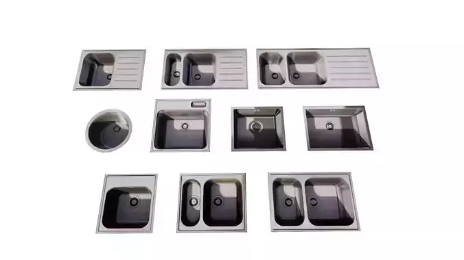 3D sink  Stainless Steel Kitchen Sink Collection Low-poly 3D model