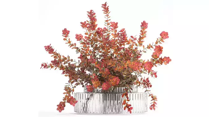 Realistic bouquet autumn flowers barberry branches vase 629