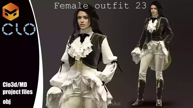 Female outfit 23 - Marvelous Designer project and OBJ
