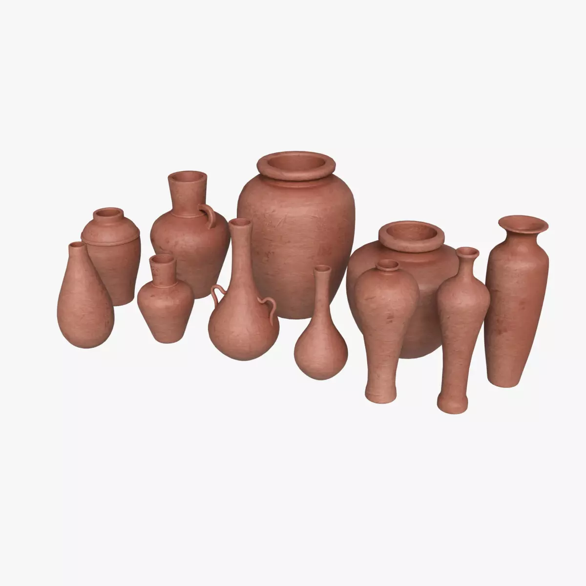 Ancient Terracotta Pottery Set Low-poly 3D model