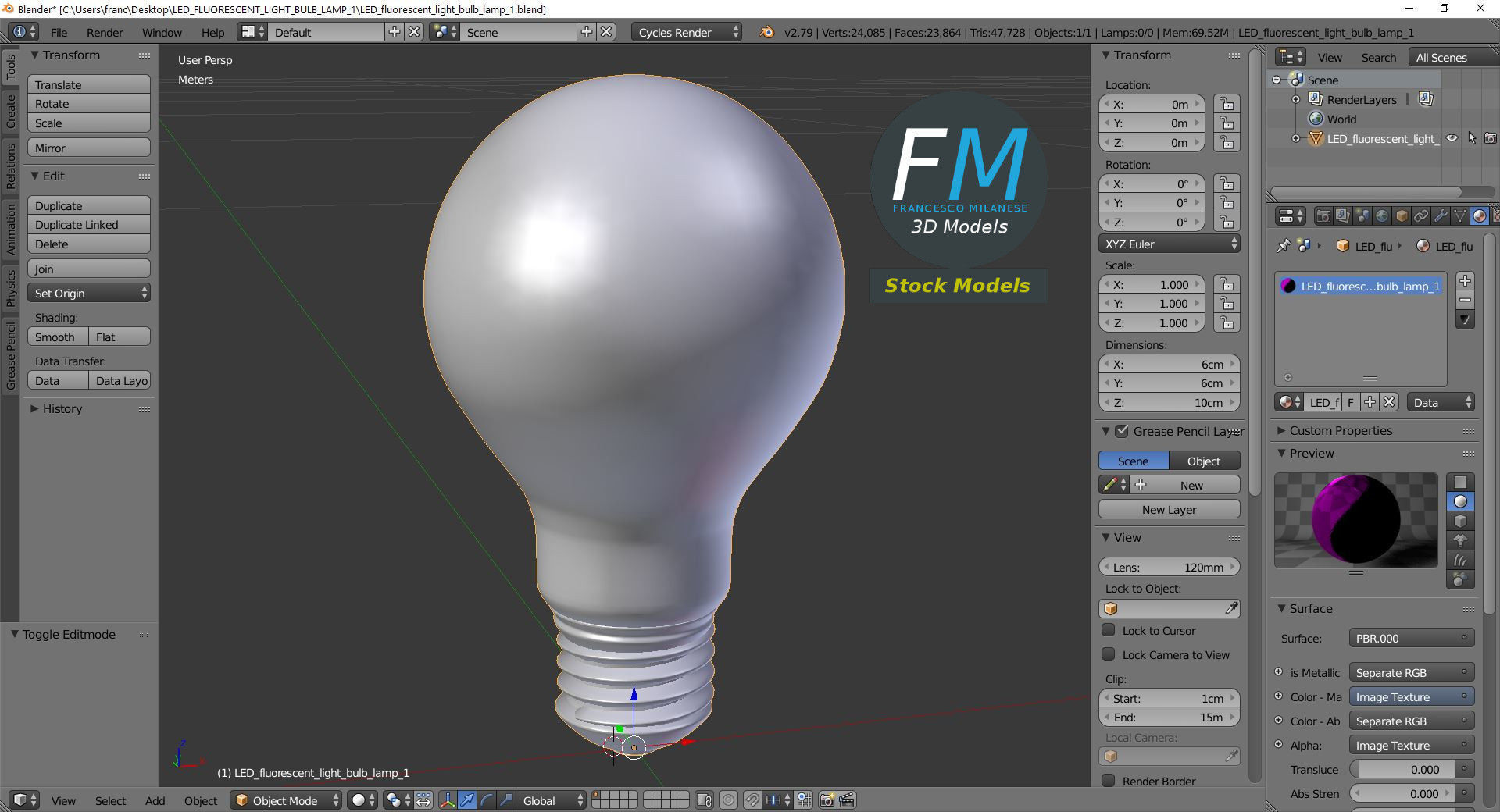 LED Fluorescent light bulb lamp 1 3D model_9