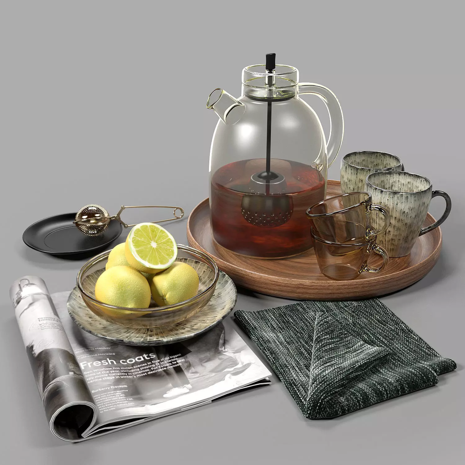 3D model furniture Elegant Tea Set with Lemon Low-poly 3D model