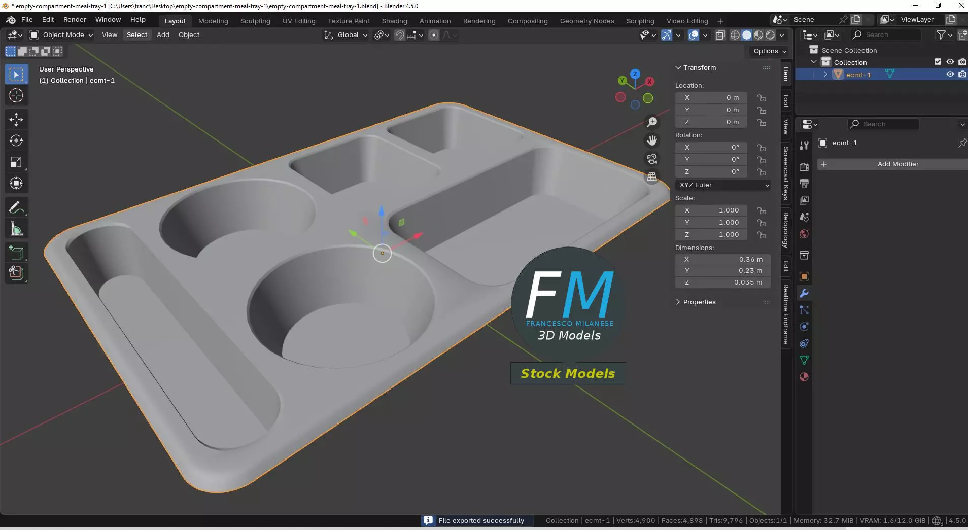 Empty compartment meal tray 1 3D model_9