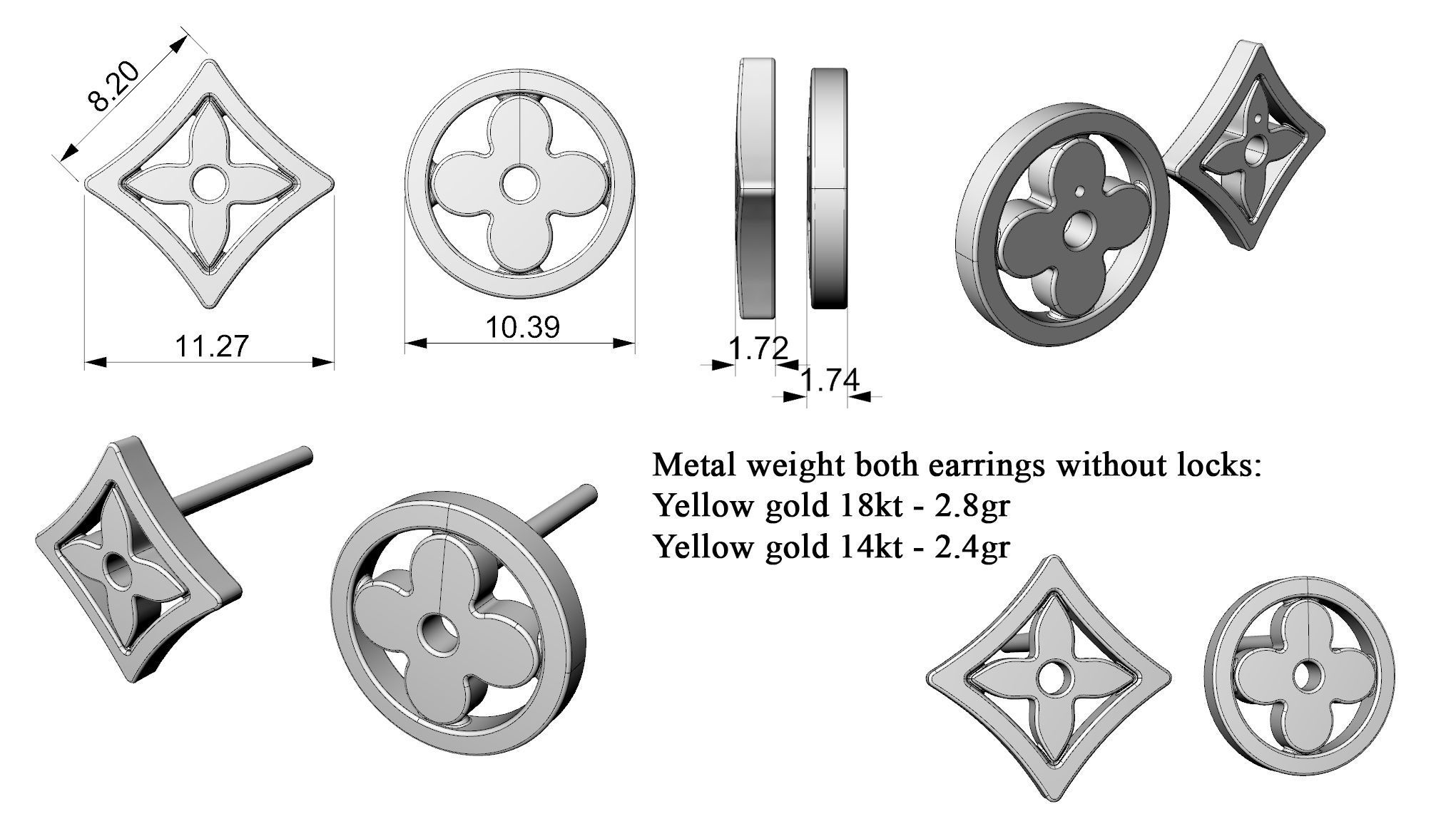 LV Earrings 6 3D print model_1