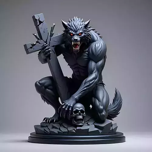 2318 Werewolf Howling with Skull 3D Model magic 3D print model