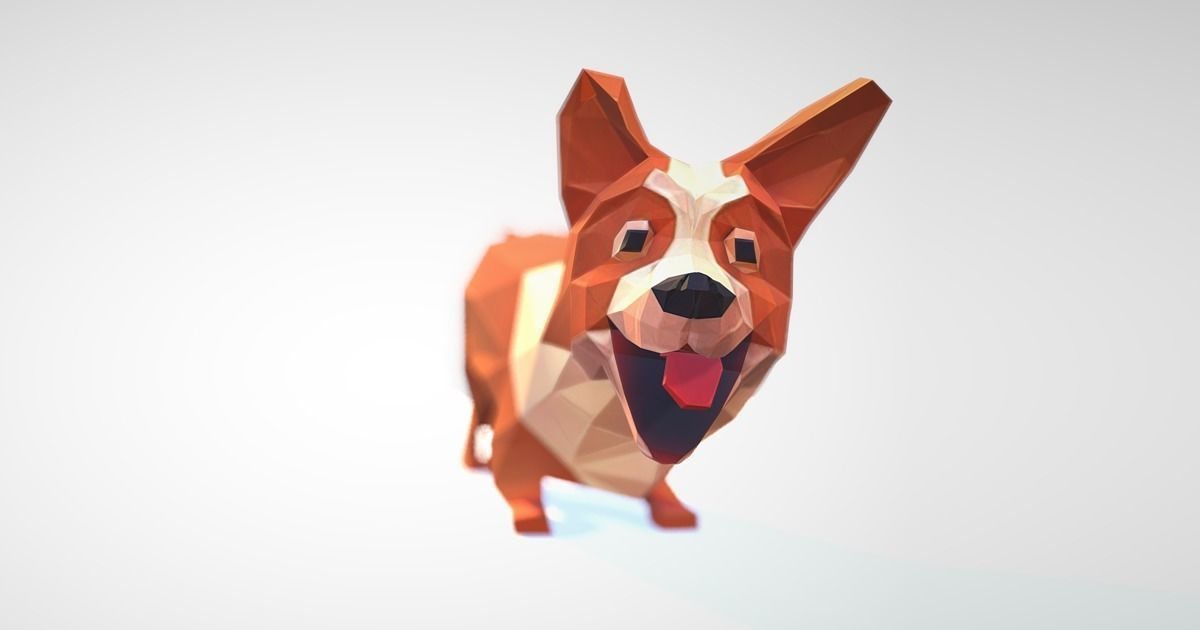 Dog corgi Low-poly 3D model_0