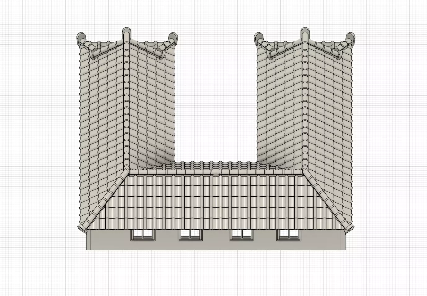 Korean traditional house U shape 3D print model_2